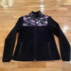 Fila Sport Womens Full‎ Zip Fleece Jacket Black Pink Geometric Mock Neck Small